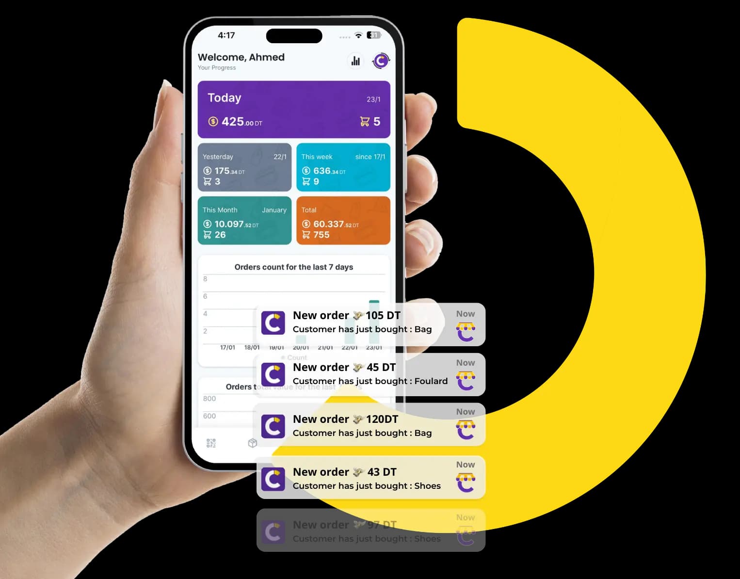 Converty merchant mobile app showing dashboard